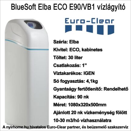 Euro-Clear BlueSoft Eco E90/VB1 háztartási vízlágyító + Beüzemelés