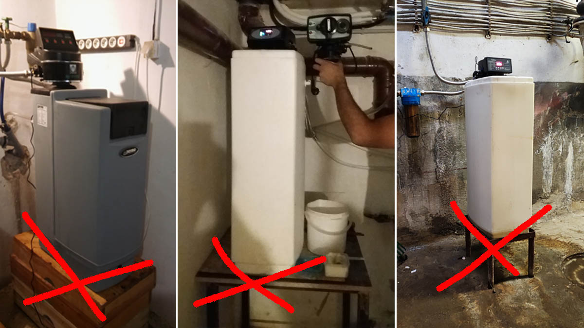 Vízlágyító telepítése lépésről lépésre: Így kerüld el a leggyakoribb bekötési hibákat 7 A képen három olyan vízlágyító látható, amit felbakkoltak, vagy fém állványt hegesztettek alá,mert mgasan volt a szennyvíz csatlakozás.