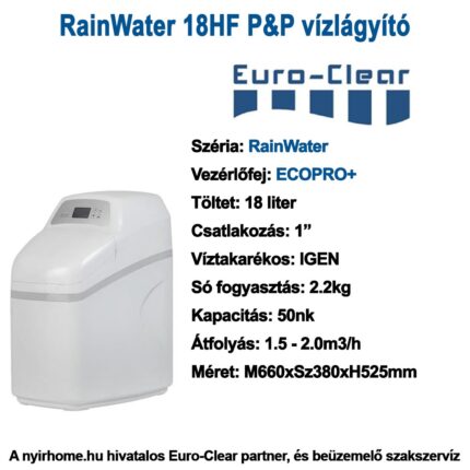 RainWater 18HF Plug&Play vízlágyító előre felprogramozott vezérlő fejjel, a Nyirhome.hu kínálatából.